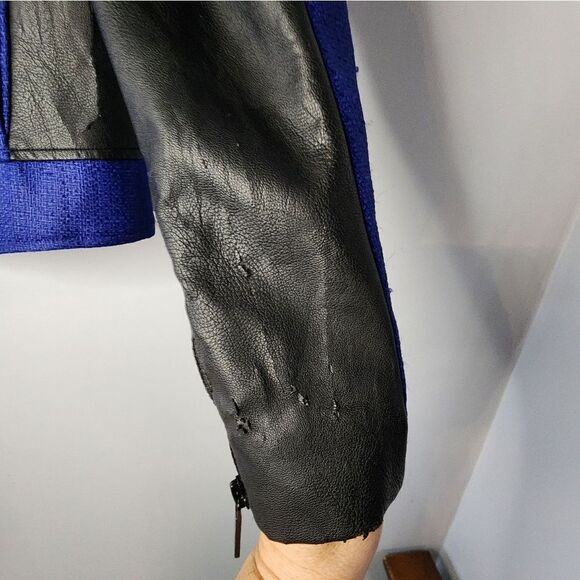 MICHAEL Michael Kors NEW AZURITE Moto Faux Leather Zip Jacket 4 See Photo 4 Wear - Picture 10 of 10